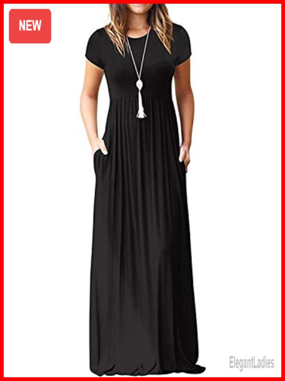 Maxi dress short sleeve casual loose long pockets